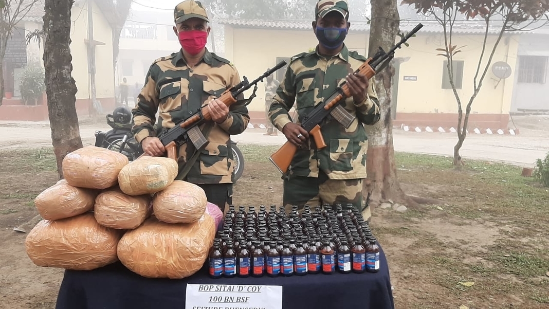 BSF foils narcotics smuggling racket at Indo-Bangla border, seized 18 kgs of Ganja & 710 bottles of Phensedyl