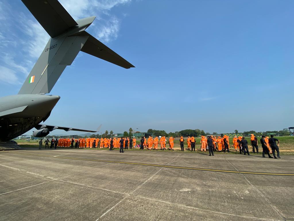 Cyclone Yaas : Eight  NDRF teams from Guwahati  leave for Rescue operations in  Odisha.