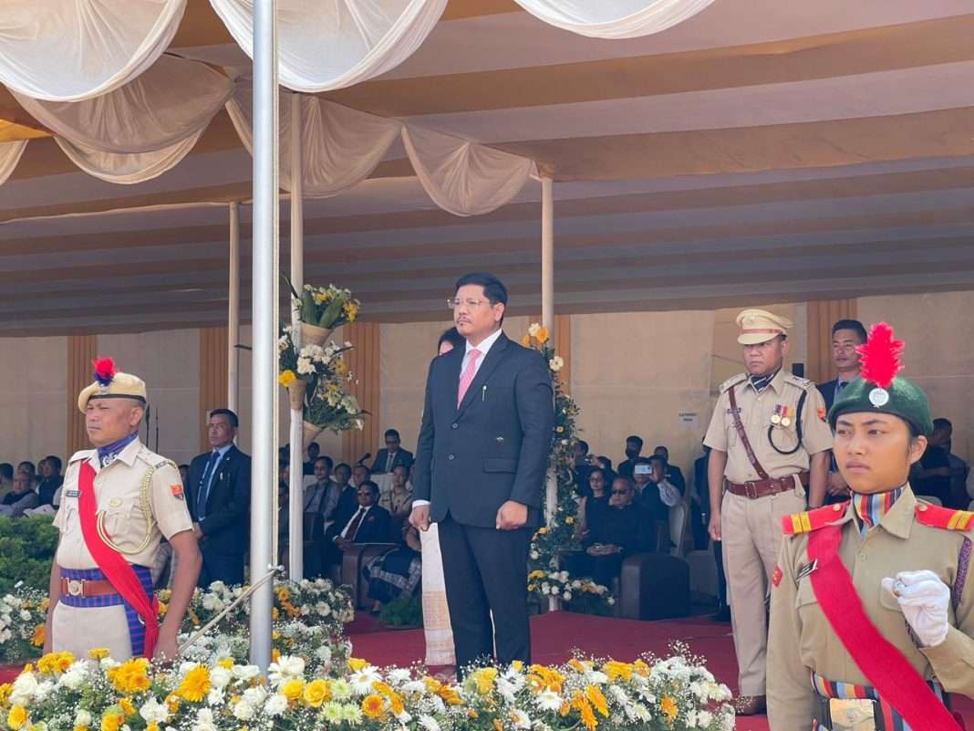 77th Independence Day: Meghalaya CM Conrad Sangma hoists the national flag in Shillong's Polo Ground