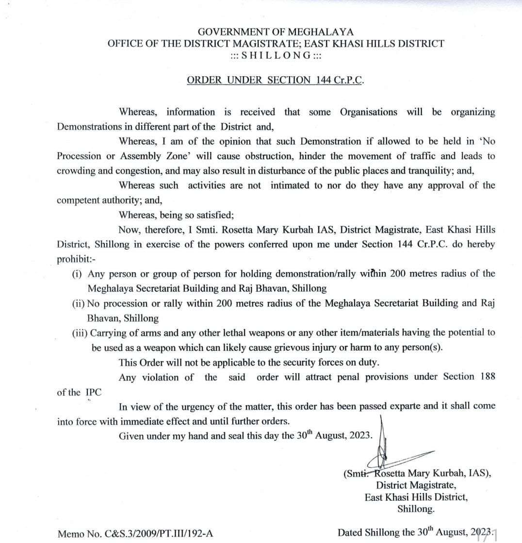 Section 144 imposed in Meghalaya's East Khasi Hills