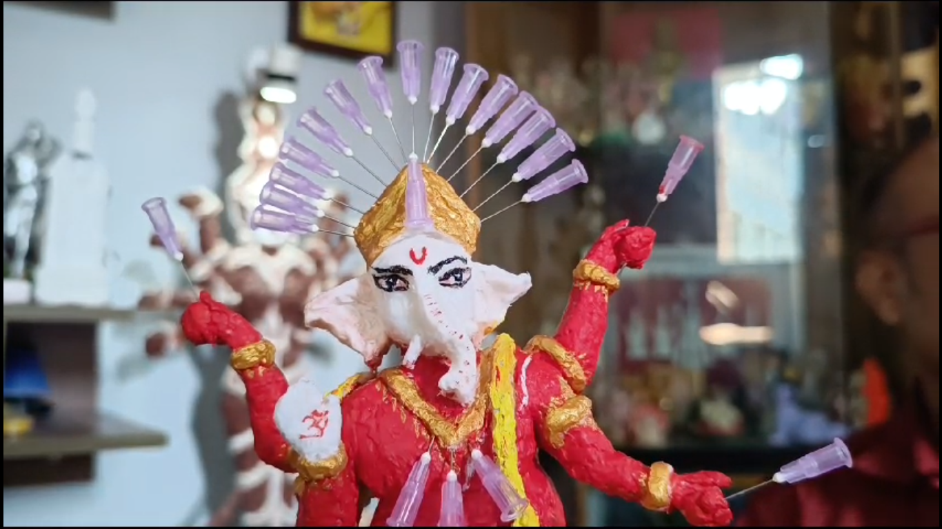 Tripura school teacher makes Ganesh idol with syringes to create awareness on drugs