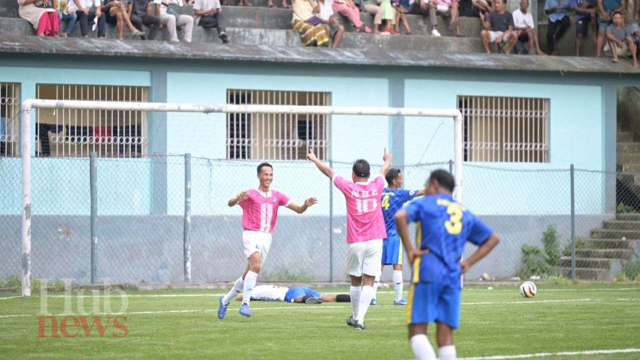 Nikseng Gittim lift championship trophy of Inter Church Father's Fellowship Football Tournament 2023