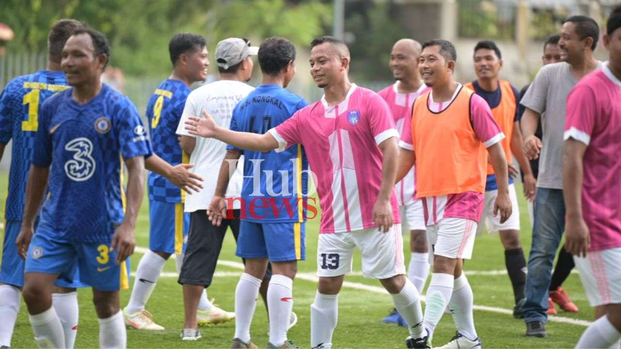 Nikseng Gittim lift championship trophy of Inter Church Father's Fellowship Football Tournament 2023