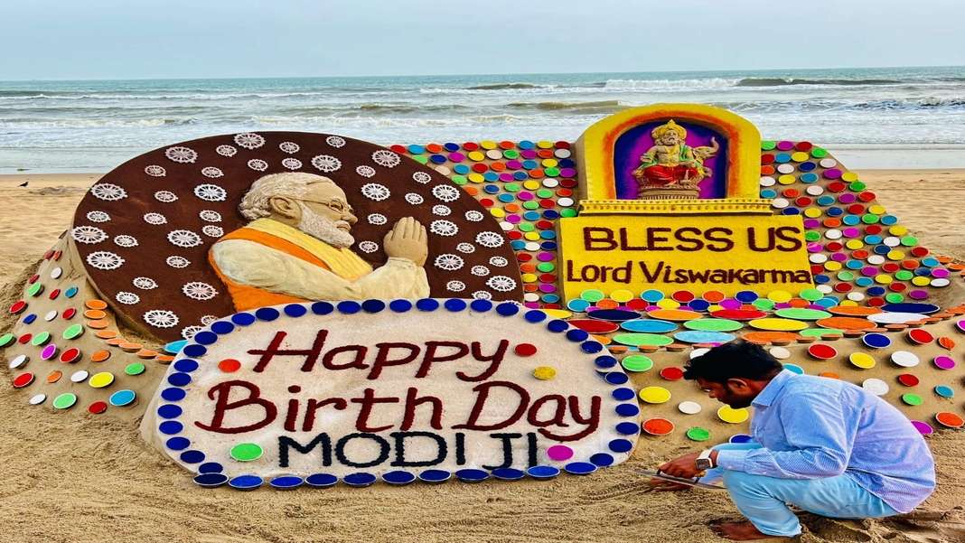 Sudarsan Pattnaik creates Sand art installation of PM Modi on his Birthday