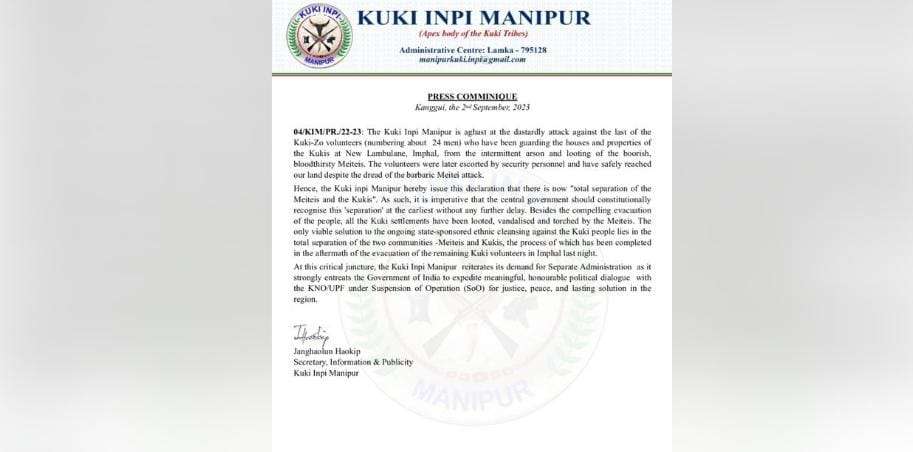 Manipur: KIM demand for separate administration for Kukis