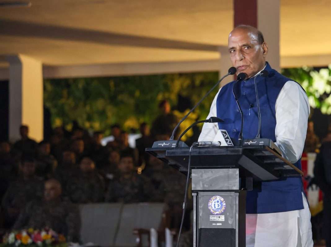 Assam: Defence Minister Rajnath Singh shares a meal with troops of Gajraj Corp