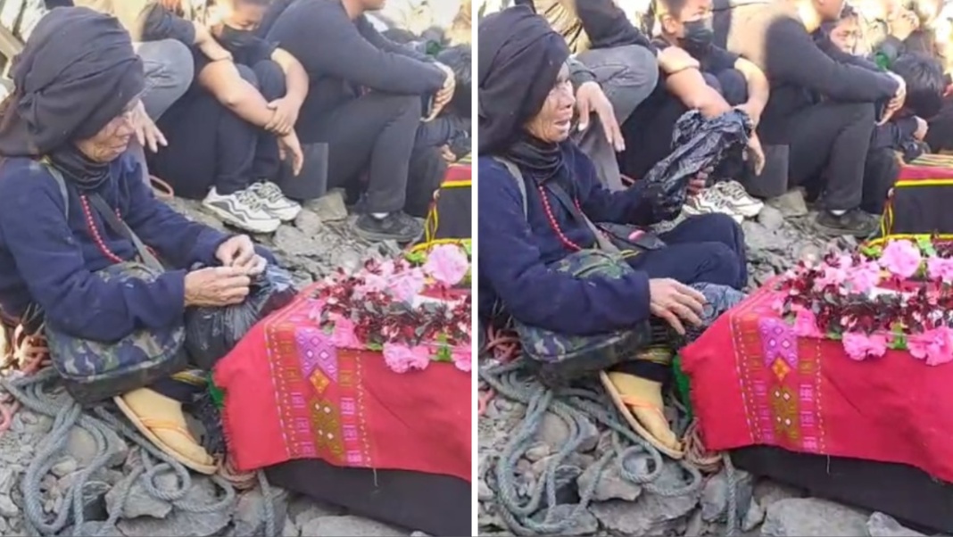 Elderly tribal mother weeps over her son's body at mass funeral for Kuki-Zo victims in Manipur