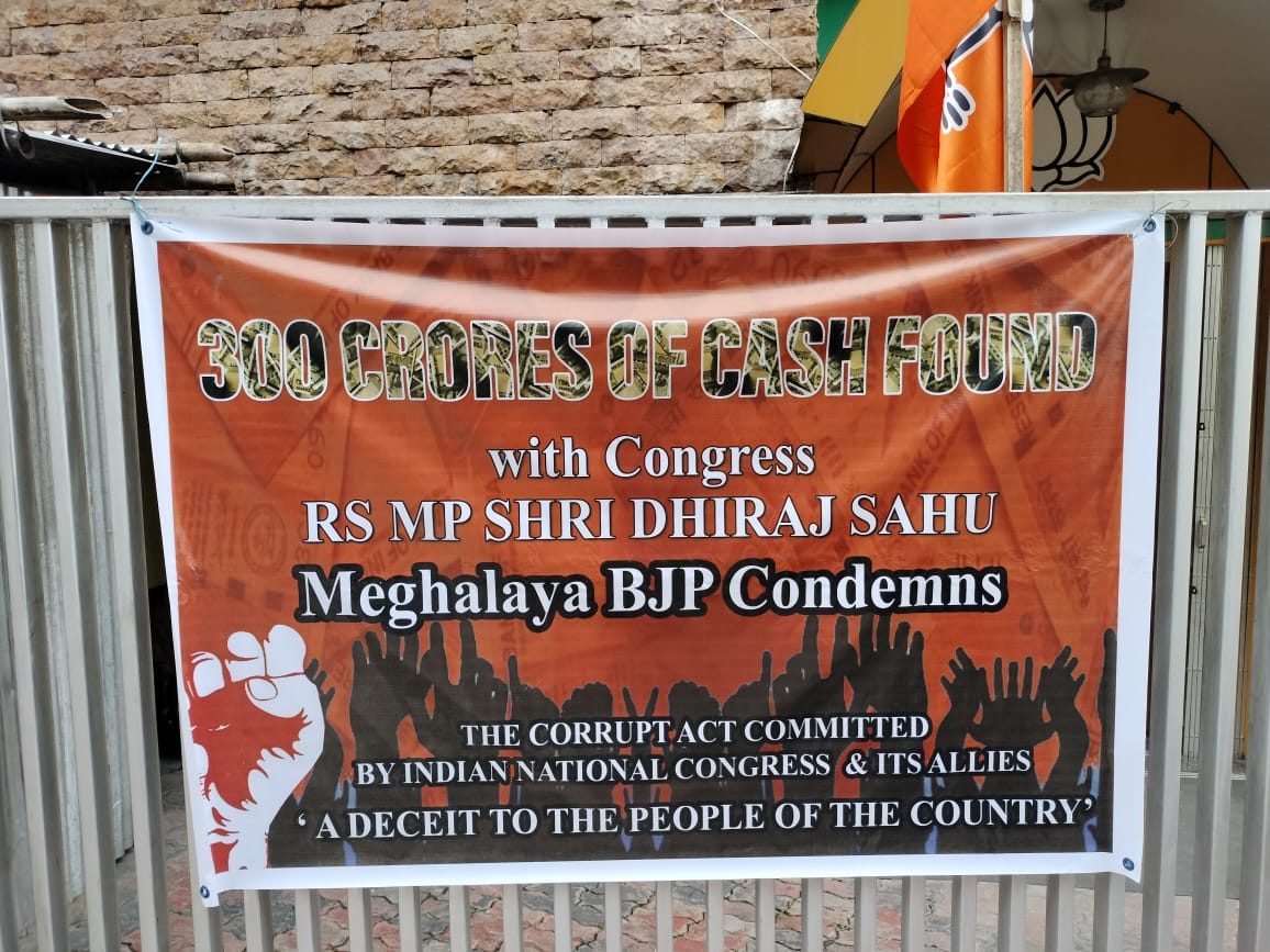 BJP Meghalaya stages protest in Shillong against Rs 300+ cr cash recovered from Cong MP