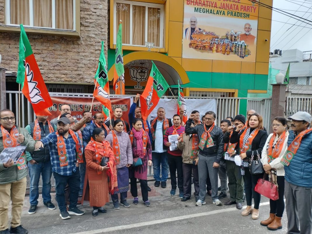 BJP Meghalaya stages protest in Shillong against Rs 300+ cr cash recovered from Cong MP