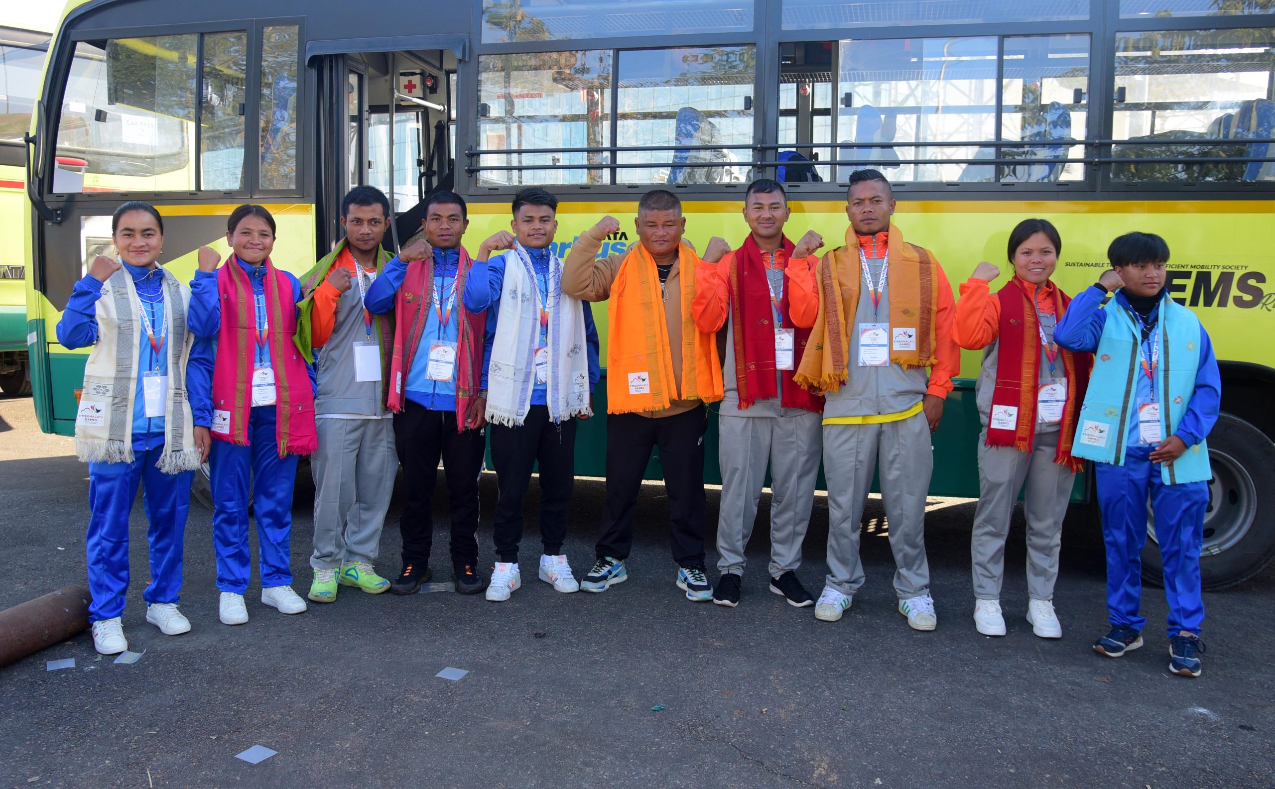 Officials of Meghalaya State Olympic Association (MSOA) and District Administration of West Garo Hills accorded traditional welcome to the last batch of athletes arriving at ISBT, Tura for the Meghalaya Games 2024.