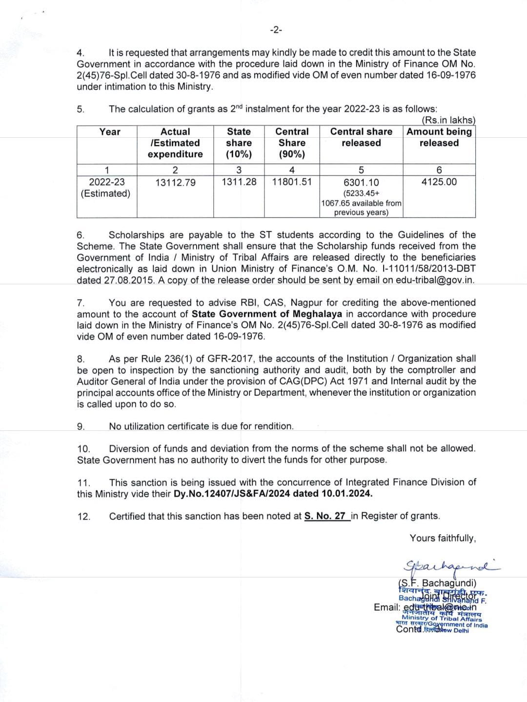 Centre releases funds for 2nd instalment of post matric scholarships for ST students of Meghalaya