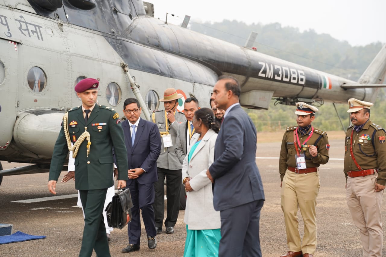 IN PICS | President Droupadi Murmu lands at Baljek Airport in West Garo Hills