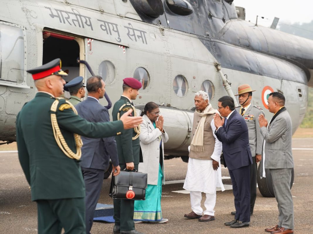 IN PICS | President Droupadi Murmu lands at Baljek Airport in West Garo Hills