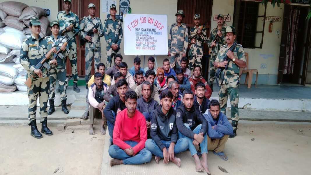 Tripura: BSF nabs 23 Bangladeshi smugglers, seize 125 bags of sugar