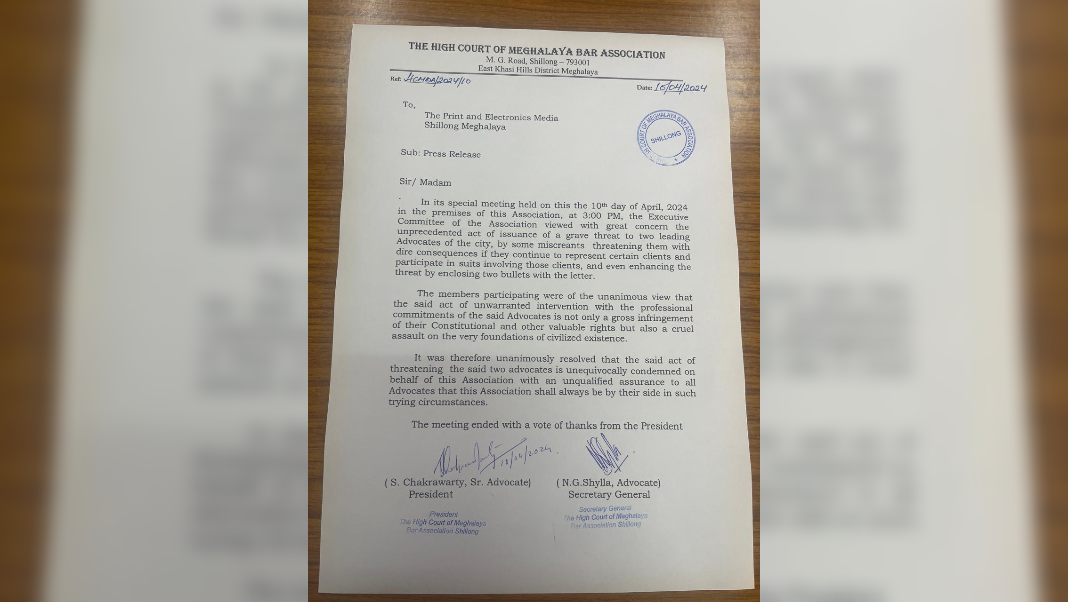 Shillong advocates receive threatening bullets-enclosed letter to cease representing 'Certain Clients’ 