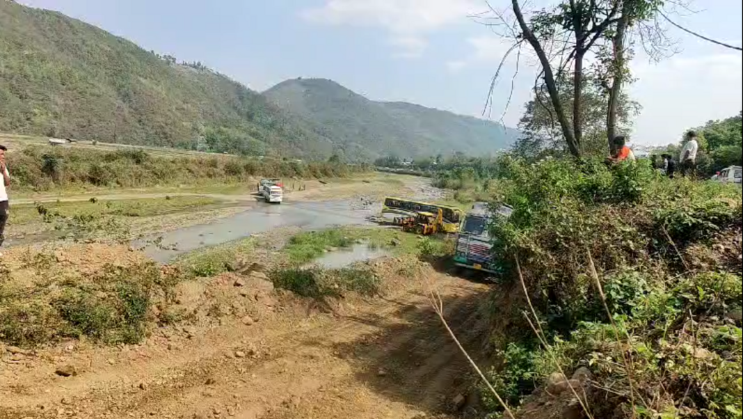 Locals Construct Bypass Road, after bridge damaged by miscreants on NH-2 in Kangpokpi in Manipur