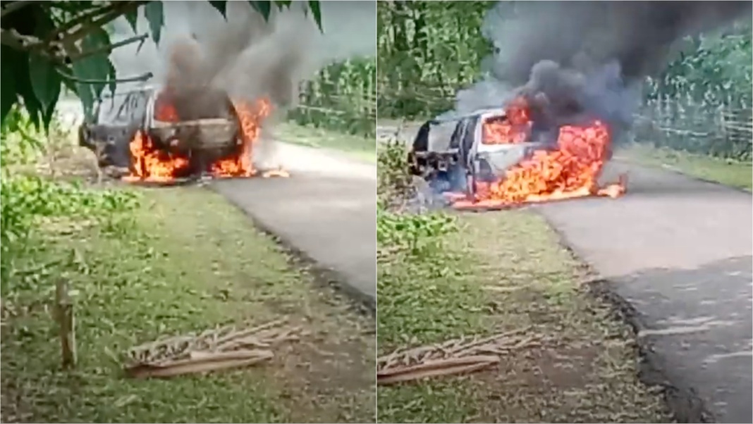 Car engulfs in flames at Kangklapara Village