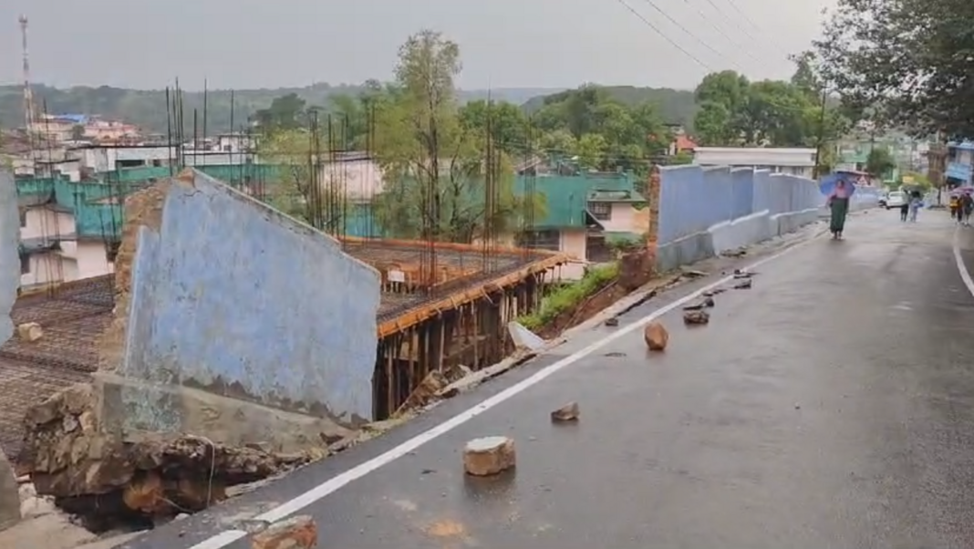 Boundary wall of Govt. Girls' HSS Jowai collapses due to Cyclone Remal