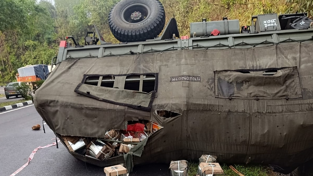 Army truck carrying food supplies overturns in Ri Bhoi, no injuries reported