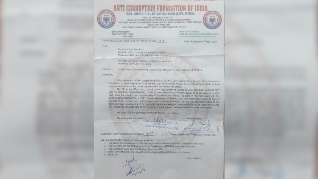 Anti-corruption foundation urges block development officer to conduct elections at Haripur under Selsella block