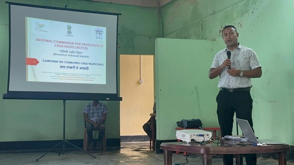 SWGH DSP Ravi Sangma delivering presentation during Sensitization Workshop on Child Trafficking at Ampati