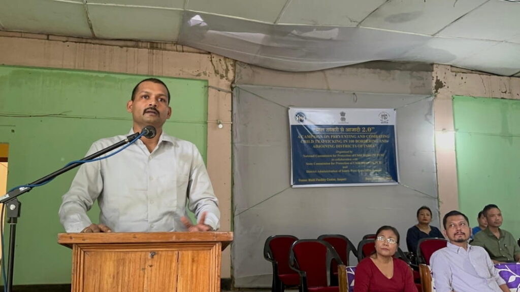 SWGH SP Vikas Kumar addressing the gathering during Sensitization Workshop on Child Trafficking at Ampati