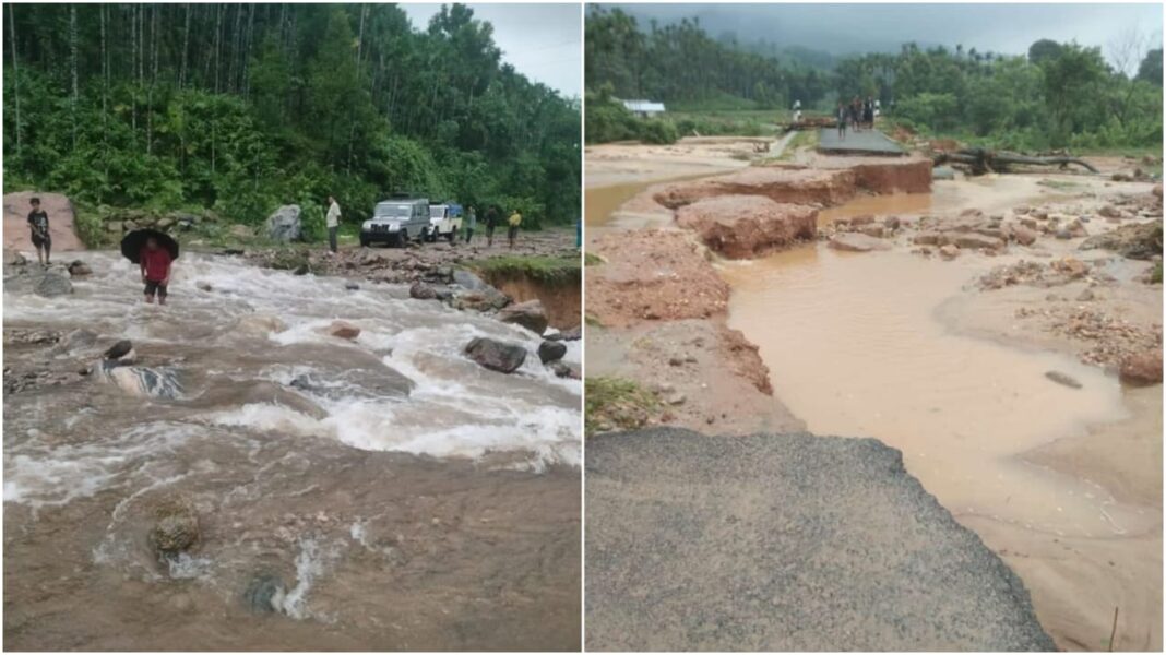 Link from Nangalbira to Baghmara disrupted as rains wash away portion of road in Siju