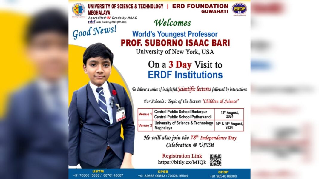 World's Youngest Professor Prof. Suborno Isaac Bari to visit USTM on August 14 – 15