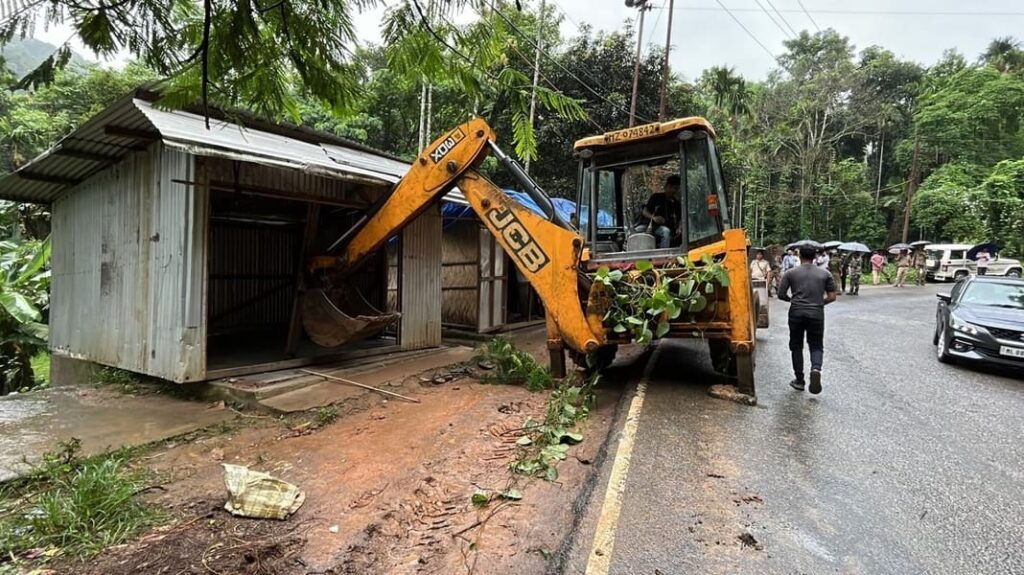 Eviction drive for NH-217 widening begins in Tura amidst heavy security