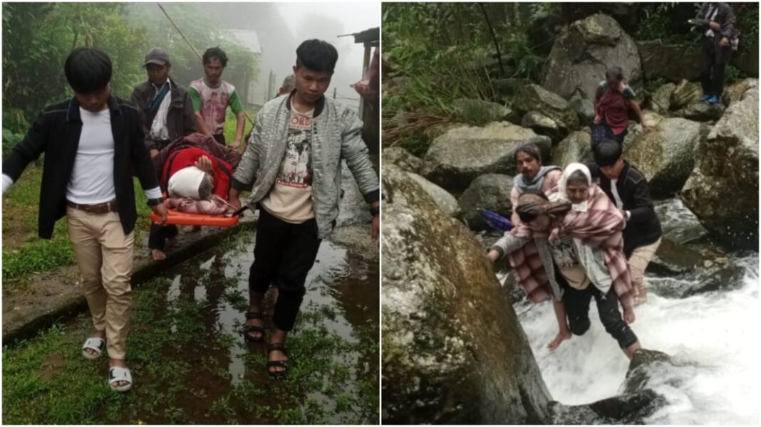 Mynriah VHC carry elderly woman on foot for over 2 hours for medical aid in remote Meghalaya