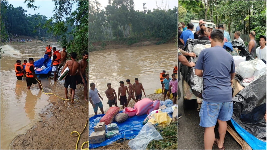 Meghalaya SDRF aids in distribution of relief materials in flood hit Dalu