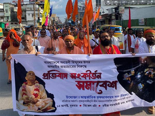 Protest in Agartala demanding release of Hindu priest arrested in Bangladesh