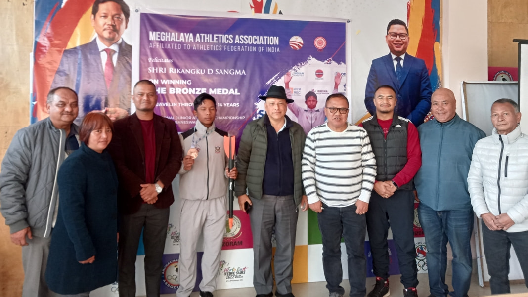 Rikangku D. Sangma felicitates for winning Bronze at National Junior Athletics Championships