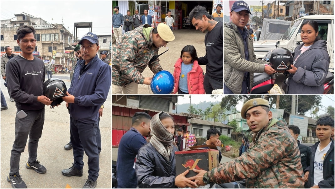 Ri-Bhoi traffic police distribute helmets to promote road safety