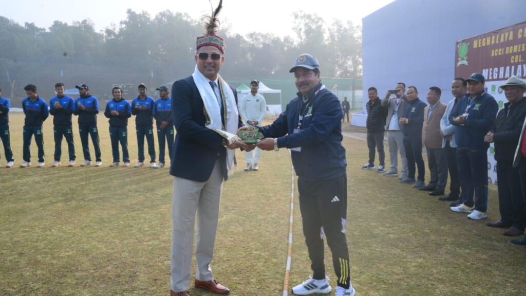 Felicitation of Match Referee by MCA President Naba Bhattacharjee