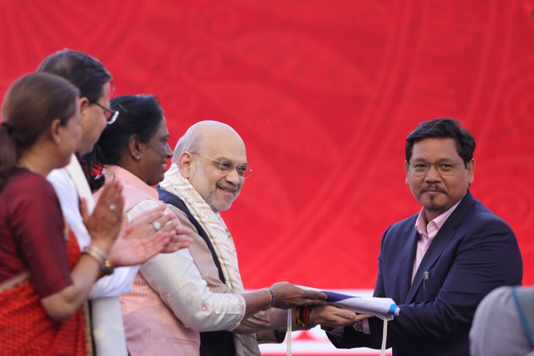 Meghalaya takes over as host of 39th National Games; Amit Shah hands IOA flag to Conrad Sangma