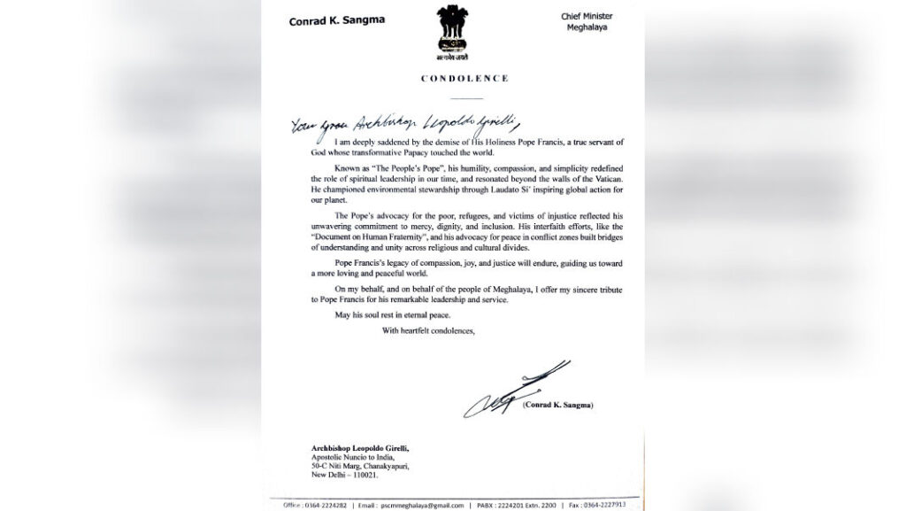 "A true servant of God whose transformative Papacy touched the world”: CM Conrad condoles Pope Francis
