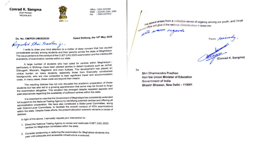 Conrad urges Centre to reallocate CUET centres within Meghalaya for State students