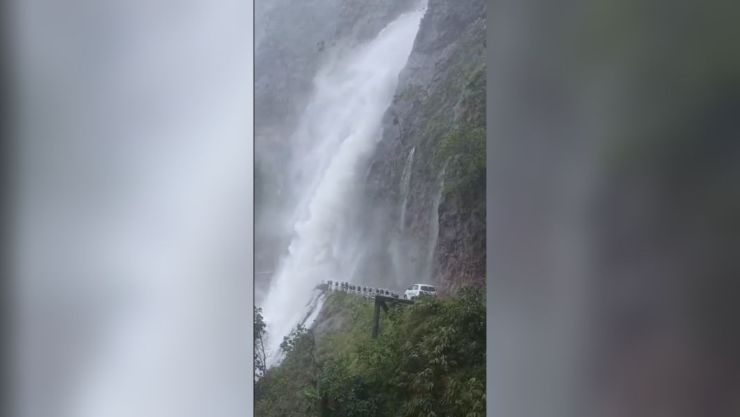Magical yet dangerous: Monsoon unleashes powerful waterfall over Mawsynram road