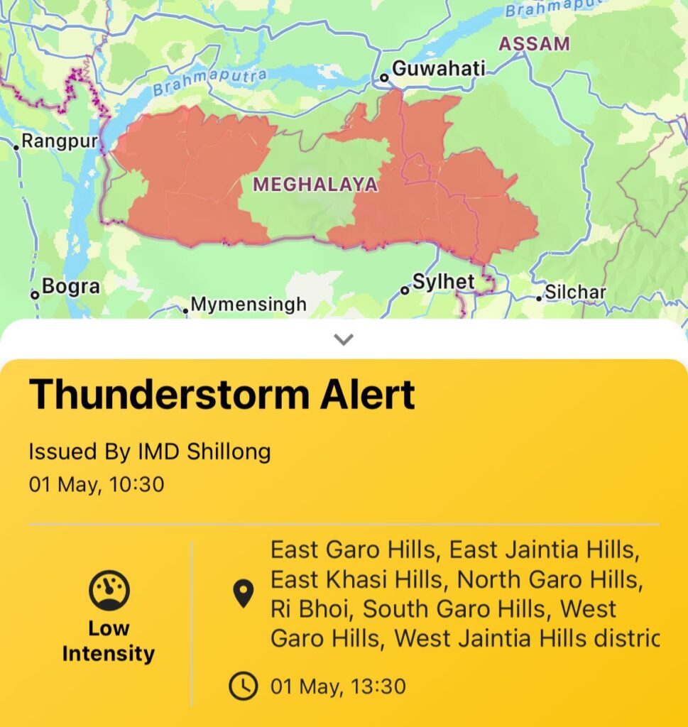Weather Alert: Thunderstorms and rain expected across Meghalaya