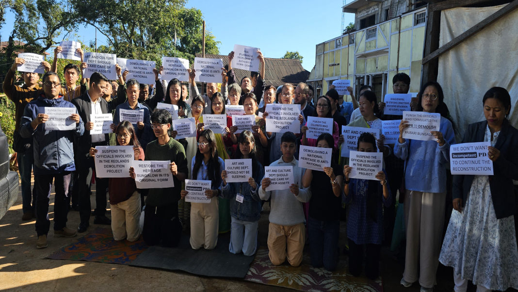 MECS & SMSU protest against demolition of historic Manipur Rajbari