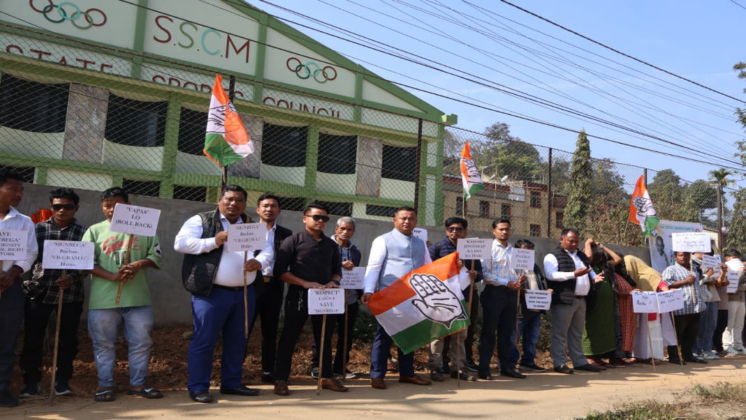 Congress stage sit-in protest against Centre's renaming, dilution of MGNREGA in Nongpoh