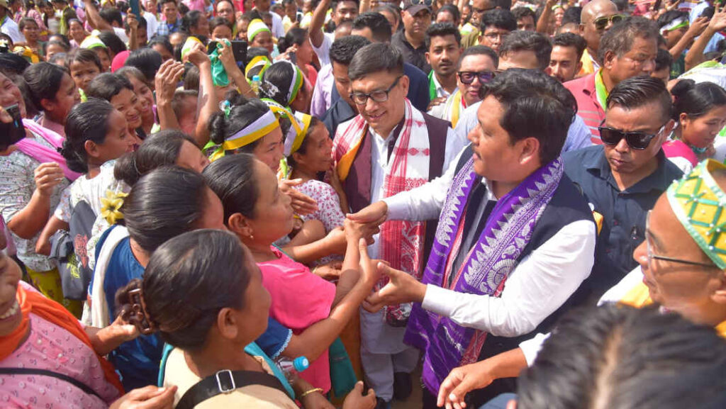 NPP chief Conrad K. Sangma campaigns for Ganseng B. Sangma at Boko