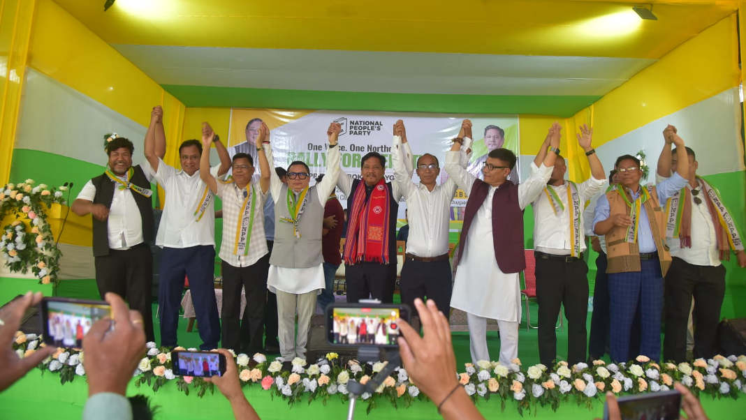 NPP chief Conrad K. Sangma campaigns for Ganseng B. Sangma at Boko